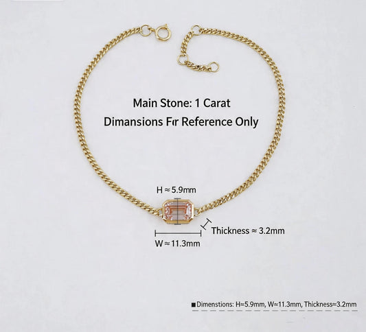 Emerald Cut Bezel Set Lab Grown Pink Diamond Cuban Chain Bracelet| 18K Gold