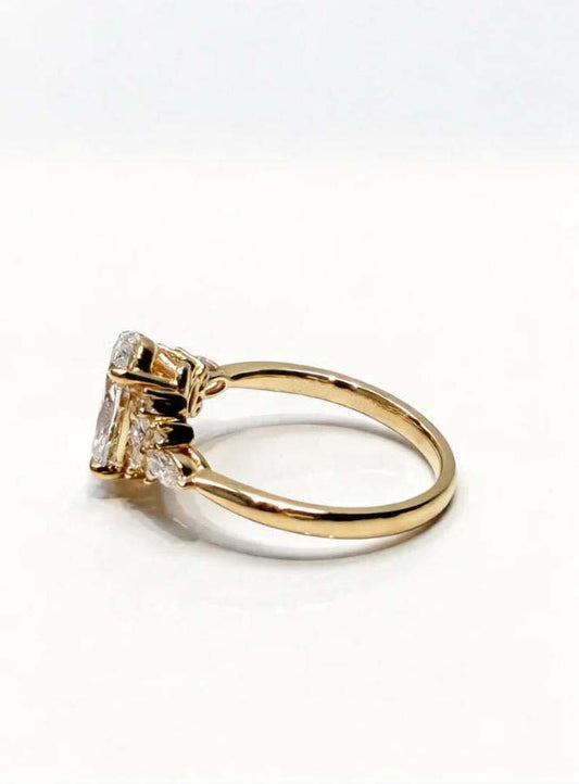 Oval Shape Lab Grown Diamond Engagement Ring | Marquise Accent Bridal Proposal Ring | 18K Gold