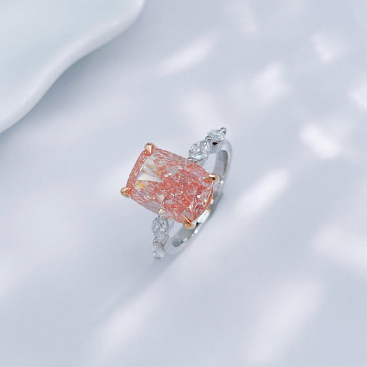 Luxury Two-Tone | Fancy Pink Lab Diamond Radiant Cut Statement Engagement Ring| 18K Gold