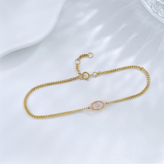 18K Solid Gold 1.31CT Oval Lab Grown Pink Diamond Cuban Chain Bracelet