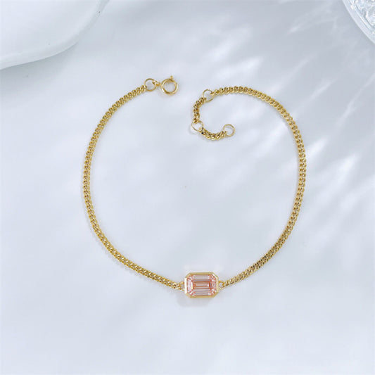 Emerald Cut Bezel Set Lab Grown Pink Diamond Cuban Chain Bracelet| 18K Gold