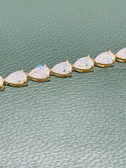 0.5CT Per Stone Pear Cut Lab Grown Diamond Tennis Bracelet | Solid 14K Yellow Gold Handmade Four Prong Full Eternity Bracelet