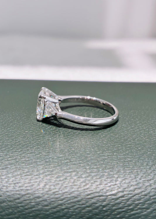 Cushion Cut Three Stone Lab Grown Diamond Engagement Ring | Solid 14K White Gold Sleek Plain Shank Solitaire Wedding Ring