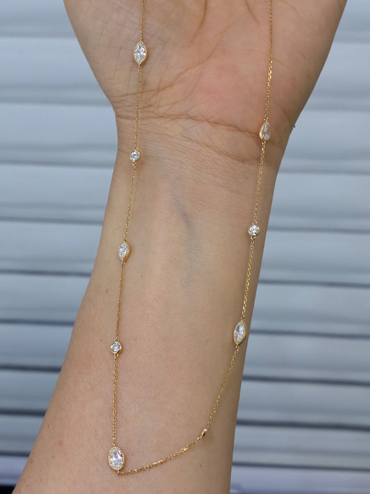 Marquise & Round Lab‑Grown Diamond Station Choker Necklace| 18K Gold
