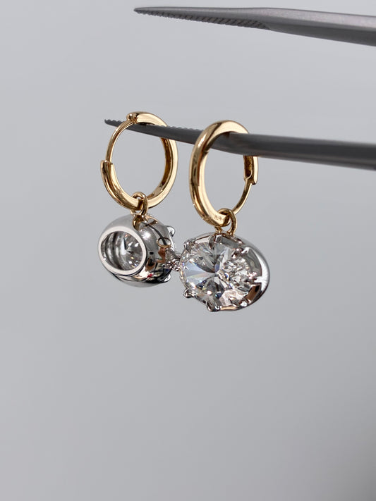 Oval‑Cut West East Lab‑Grown Diamond Dangle Hoop Earrings | 18K Gold