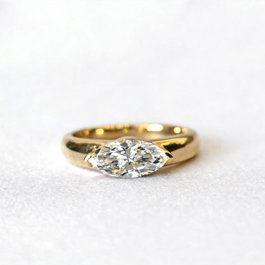 18K Gold Plain Band | Horizontal Marquise Diamond | Modern Solitaire | 1ct Lab-Grown