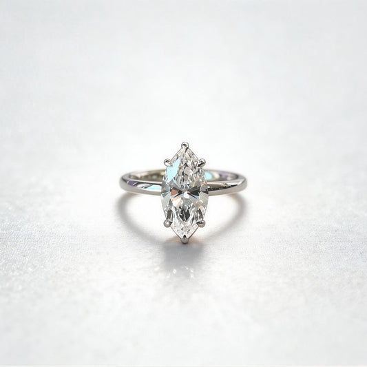 Marquise Solitaire Diamond Ring | Hidden Halo Design | Elongated Elegance | Lab-Grown Diamond