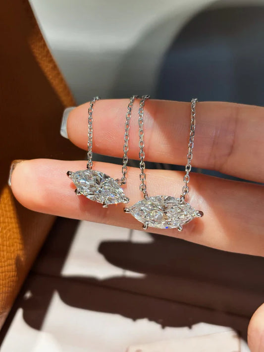 Marquise Lab Grown Diamond Horizontal Necklace with Lip Detail | Romantic Design | 18K White Gold