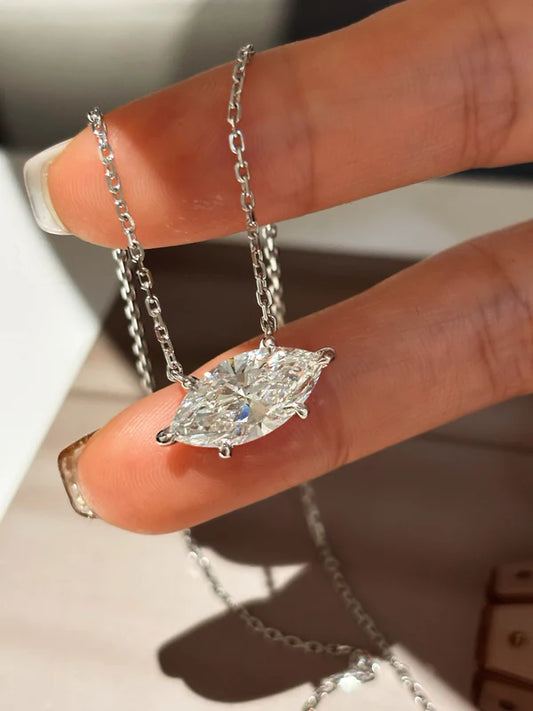 Marquise Lab Grown Diamond Horizontal Necklace with Lip Detail | Romantic Design | 18K White Gold