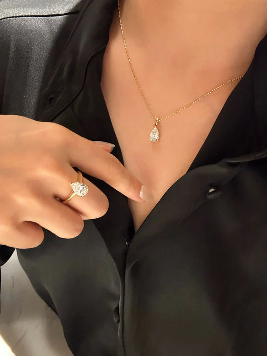 Pear Shape Lab Grown Diamond Solitaire Pendant Necklace | 18K Yellow Gold