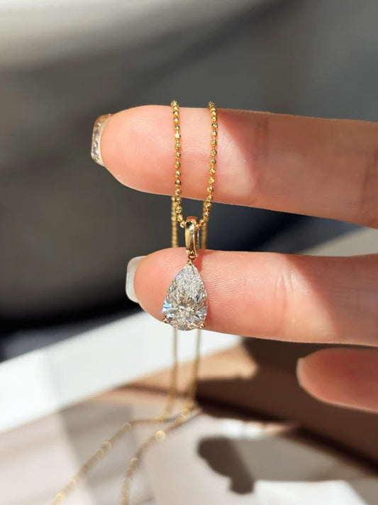 Pear Shape Lab Grown Diamond Solitaire Pendant Necklace | 18K Yellow Gold