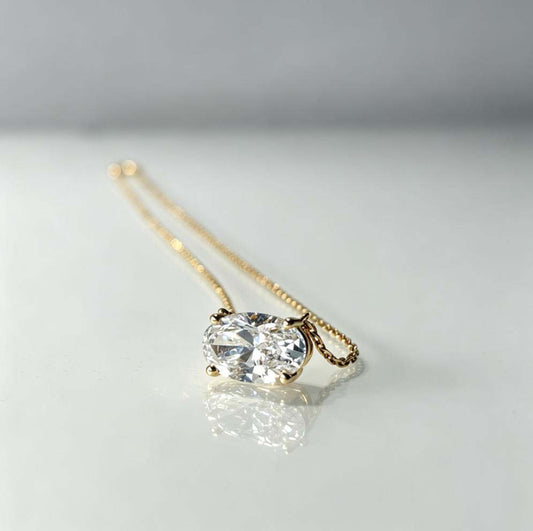 Oval‑Cut Lab‑Grown Diamond Solitaire Pendant Necklace | West East | 14K Gold