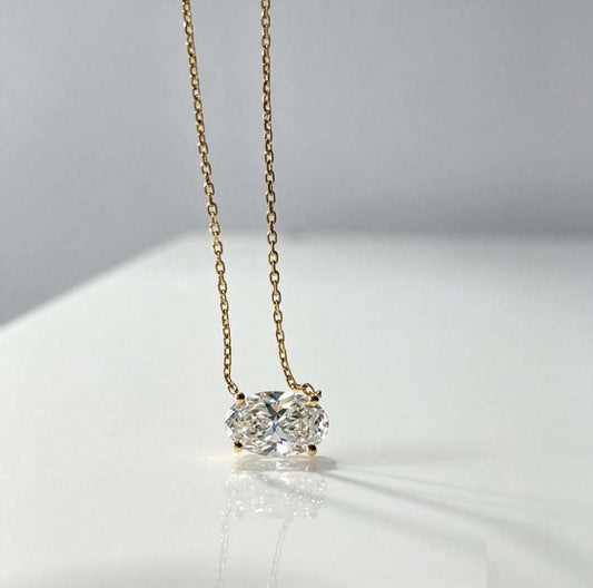 Oval‑Cut Lab‑Grown Diamond Solitaire Pendant Necklace | West East | 14K Gold