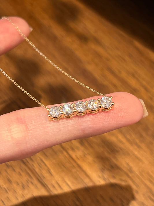 Lab-Grown Diamond Five-Stone Bar Pendant Necklace | 18K Gold