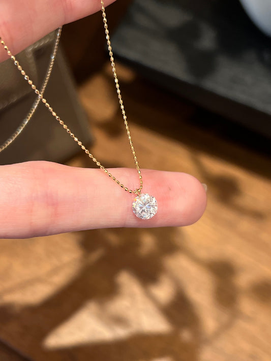 Lab-Grown Diamond Solitaire Pendant Necklace | Beaded Chain | 18K Gold