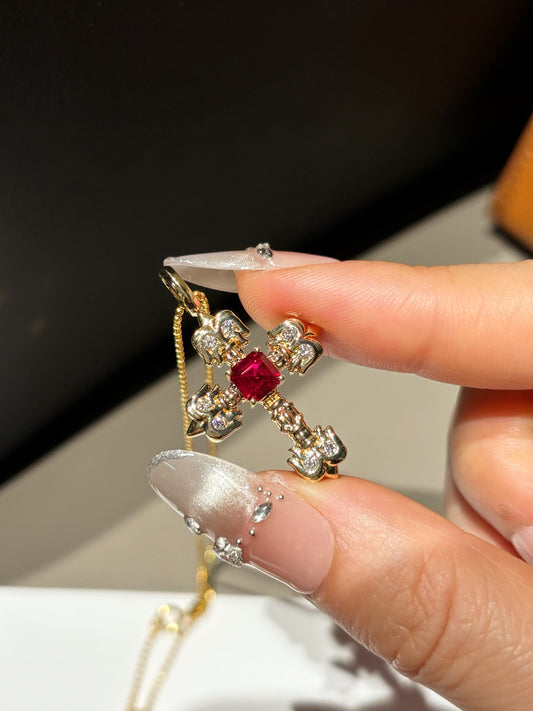 Lab Grown Ruby Cross Pendant Necklace | Everyday Faith & Timeless Gifting | 18K Yellow Gold