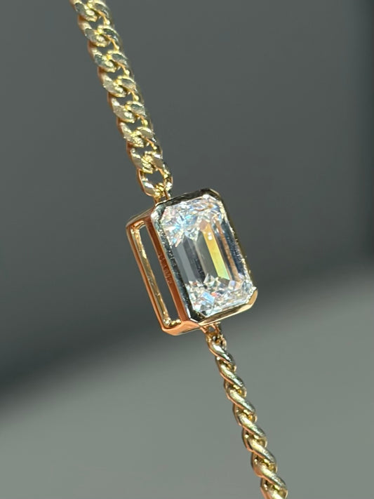 1ct Emerald Cut Lab Grown Diamond Bezel Bracelet | 18K Yellow Gold