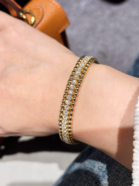 Lab Grown Diamond Beaded Bangle | Timeless Everyday Luxury | 18K Yellow Gold