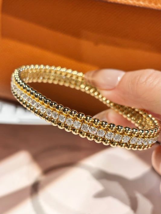 Lab Grown Diamond Beaded Bangle | Timeless Everyday Luxury | 18K Yellow Gold