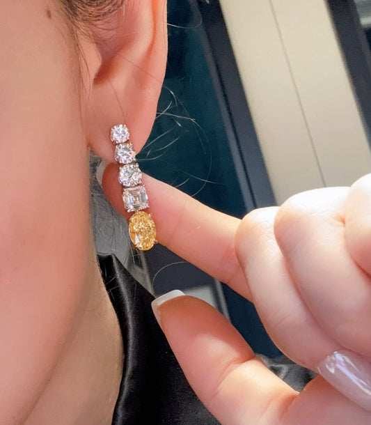Two-Tone Gold Lab Grown Fancy Yellow Diamond Drop Earrings | Golden Legacy of Joy | 18K