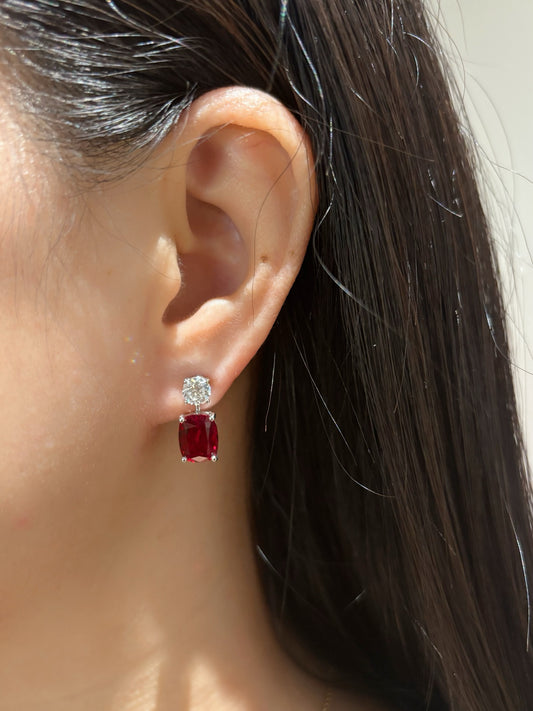 Lab Grown Ruby Drop Earrings | The Heartbeat of Eternal Love | Platinum