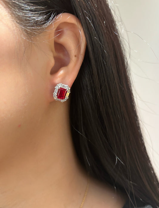 Emerald Cut Lab Grown Ruby Earrings | Timeless Devotion | Platinum