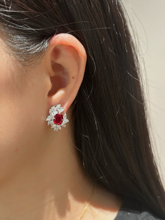 Lab Grown Ruby Cluster Earrings | Eternal Love in Bloom | Platinum