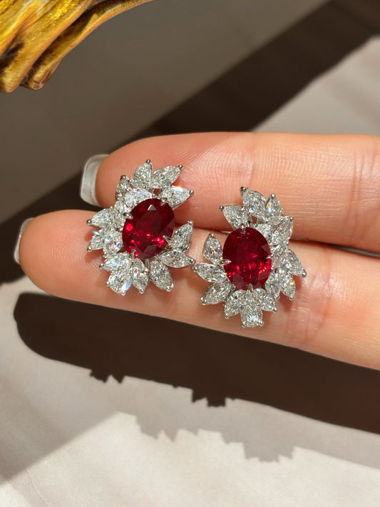 Lab Grown Ruby Cluster Earrings | Eternal Love in Bloom | Platinum