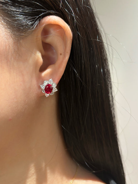 Lab Grown Ruby Halo Earrings | Eternal Love in Bloom | Platinum