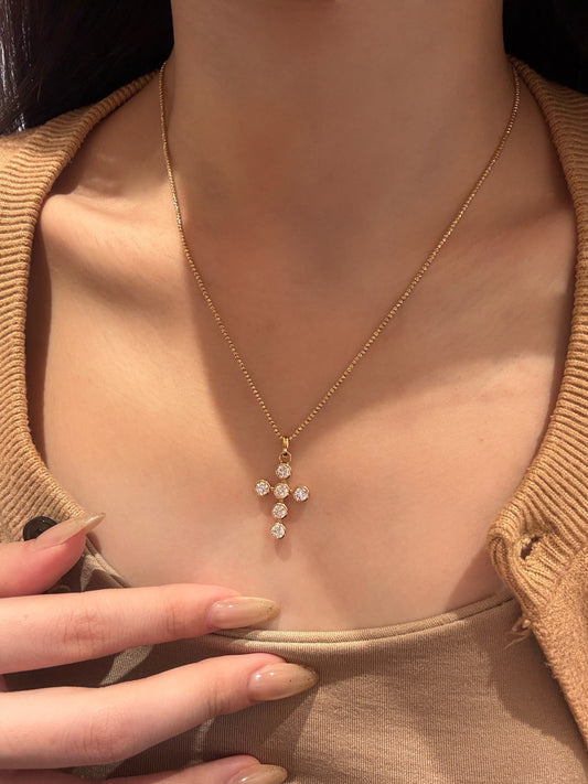 Lab Grown Diamond Cross Pendant Necklace | Faith & Forever Love | 18K Gold