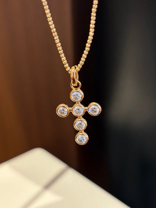 Lab Grown Diamond Cross Pendant Necklace | Faith & Forever Love | 18K Gold