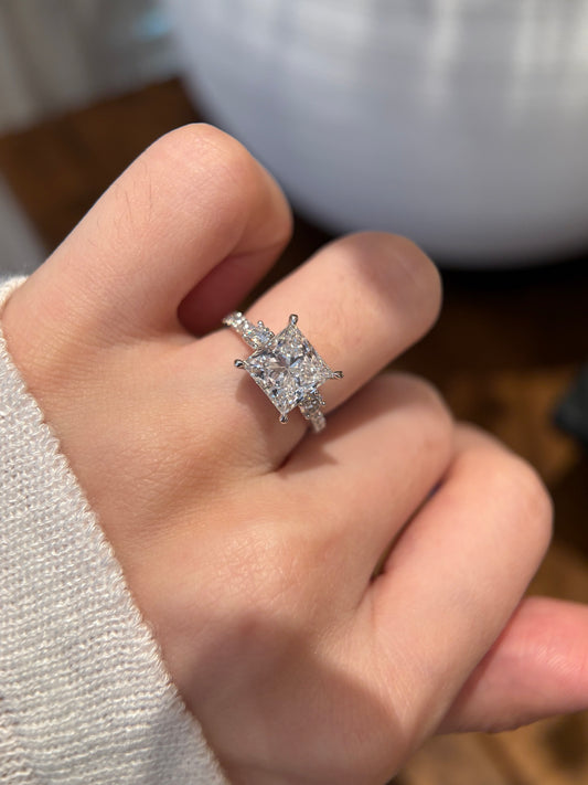 3.04ct Lab Grown Diamond Princess Cut Three-Stone Ring| Ethical Luxury Jewelry | Platinum