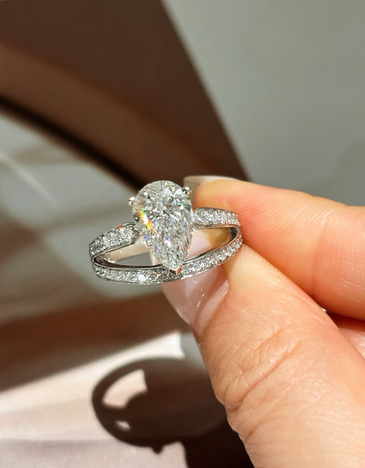 2ct Pear Lab Diamond Crisscross Ring | Solid PT950 Platinum