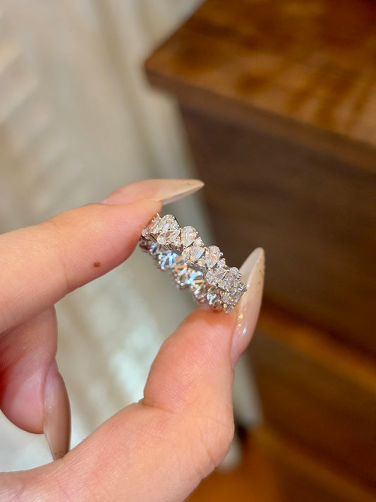 White Gold Pear Teardrop Lab Grown Diamond Full Eternity Stackable Wedding Band Ring | 18K Gold