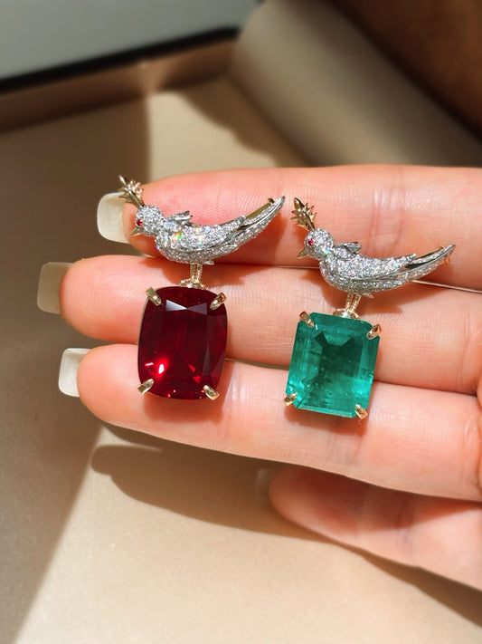 8.835CT Two-Tone Gold Emerald Cut Lab Grown Diamond Bird Motif Fine Jewelry Brooch Pin | 18K