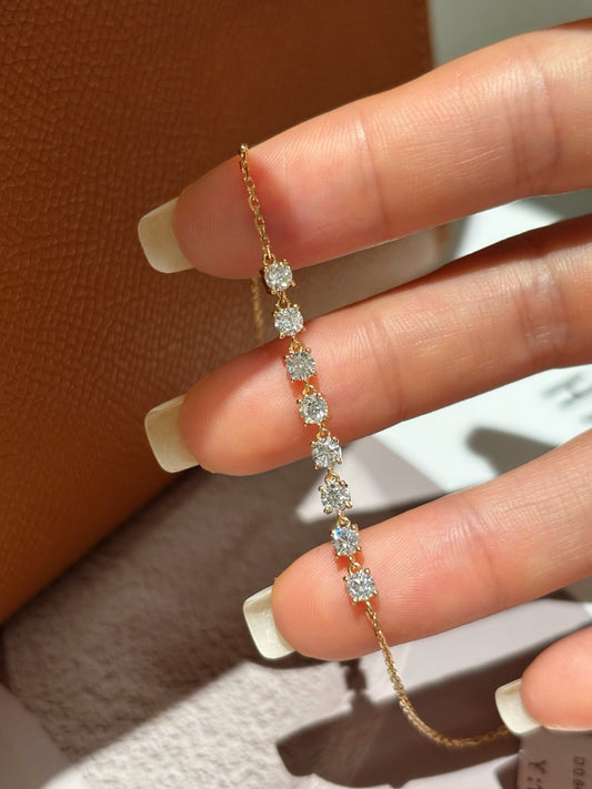 Round Brilliant Lab Grown Diamond Station Dainty Chain Bracelet | 18K Gold