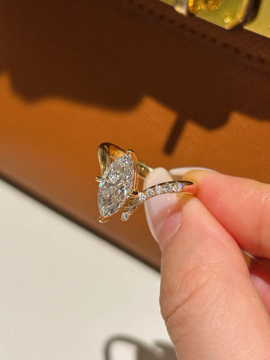 1.57CT Marquise Cut Lab Grown Diamond PavƩ Accent Solitaire Engagement Ring| 18K Gold
