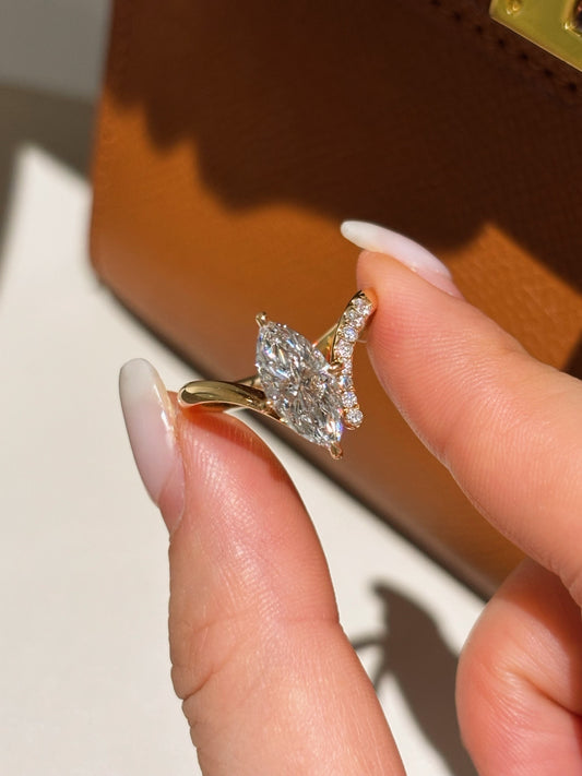 1.57CT Marquise Cut Lab Grown Diamond PavƩ Accent Solitaire Engagement Ring| 18K Gold