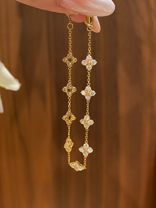 Four Leaf Clover Lab Grown Diamond Station Chain Bracelet | 18K Gold