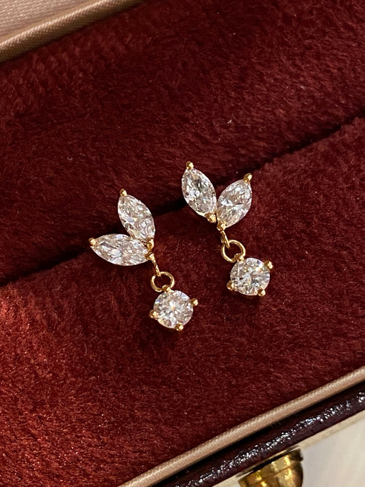 Marquise & Round Lab-Grown Diamond Drop Huggie Hoop Earrings | 18K Gold
