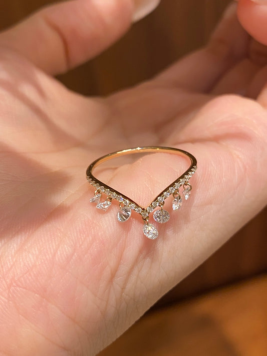 Lab-Grown Diamond Fringe Drop Ring | Delicate PavƩ Band | 14K Gold
