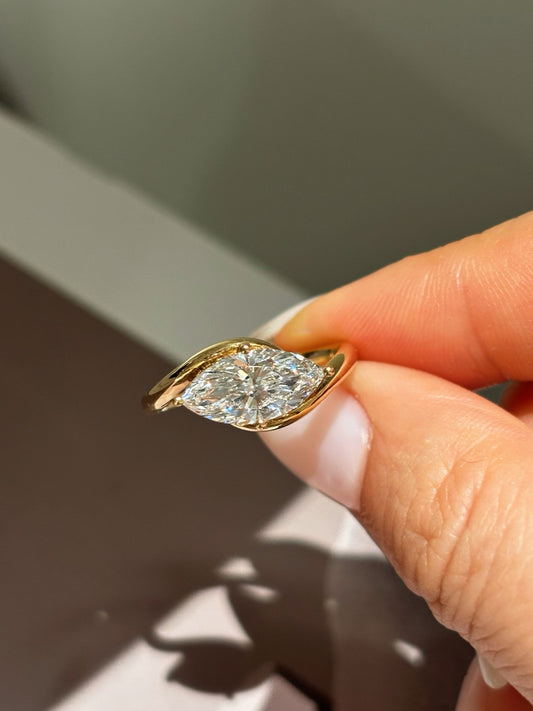 Marquise Cut Lab Grown Diamond Solitaire Engagement Ring | Modern Wrap | 18K Gold