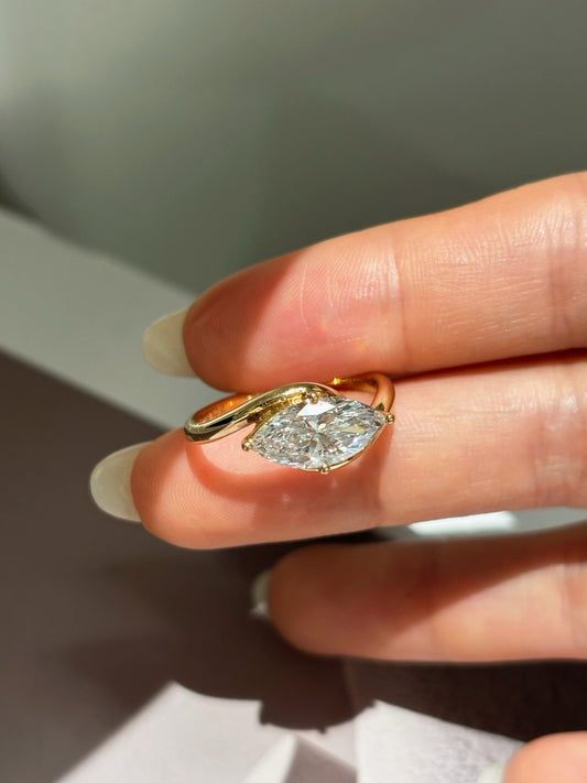 Marquise Cut Lab Grown Diamond Solitaire Engagement Ring | Modern Wrap | 18K Gold