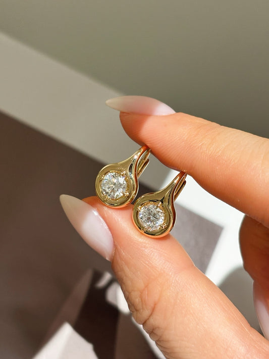 Lab Grown Diamond Bezel Drop Earrings | Minimalist Teardrop | 18K Yellow Gold
