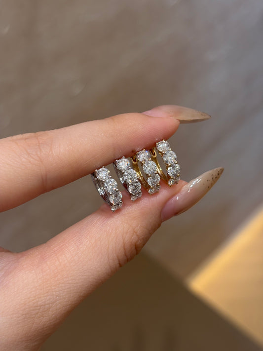 Lab-Grown Diamond Shared Prong Huggie Hoop Earrings | 18K Gold