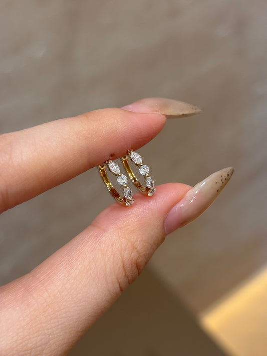 Lab-Grown Diamond Marquise & Round Alternating Huggie Hoop Earrings | 18K Gold