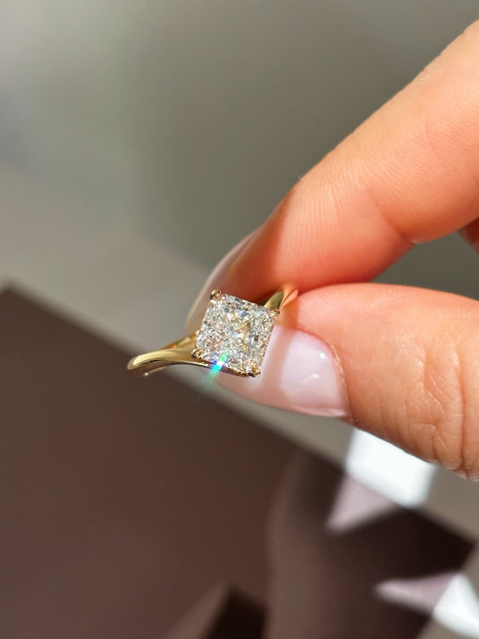 1.58ct Cushion Cut Lab Grown Diamond Solitaire Engagement Ring | Twisted Band | 18K Gold