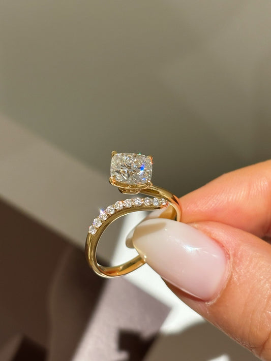 1.52 Carat Cushion Lab Diamond Engagement Ring & PavƩ Wedding Band Set | 18K Gold