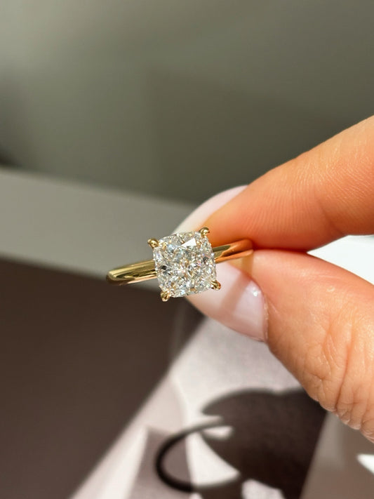 2.15 Carat Classic Cushion Cut Lab Diamond Solitaire Ring | Solid 18K Gold