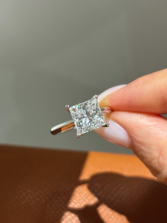 3ct Princess Cut Lab Grown Diamond Solitaire Engagement Ring | Classic 4-Prong | Platinum